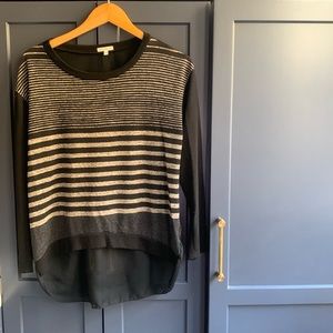 Styling Black & White Striped Three Quarter Length Sleeve Top-Sheer Back- Size M